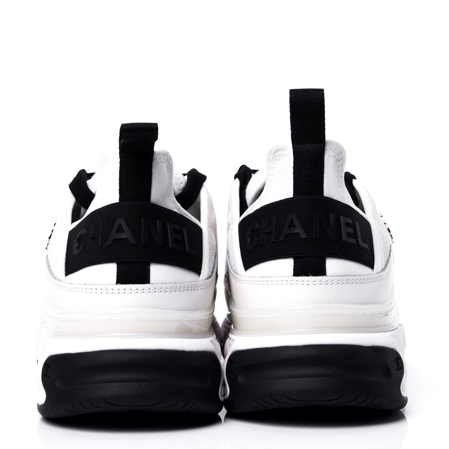 Chanel Fabric Calfskin Suede CC Sneakers 40 White Black 4 of 6