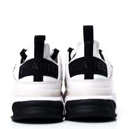 Chanel Fabric Calfskin Suede CC Sneakers 40 White Black 4 of 6