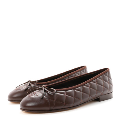 Chanel Lambskin Quilted CC Cap Toe Ballerina Flats 39 Dark Brown 4 of 11