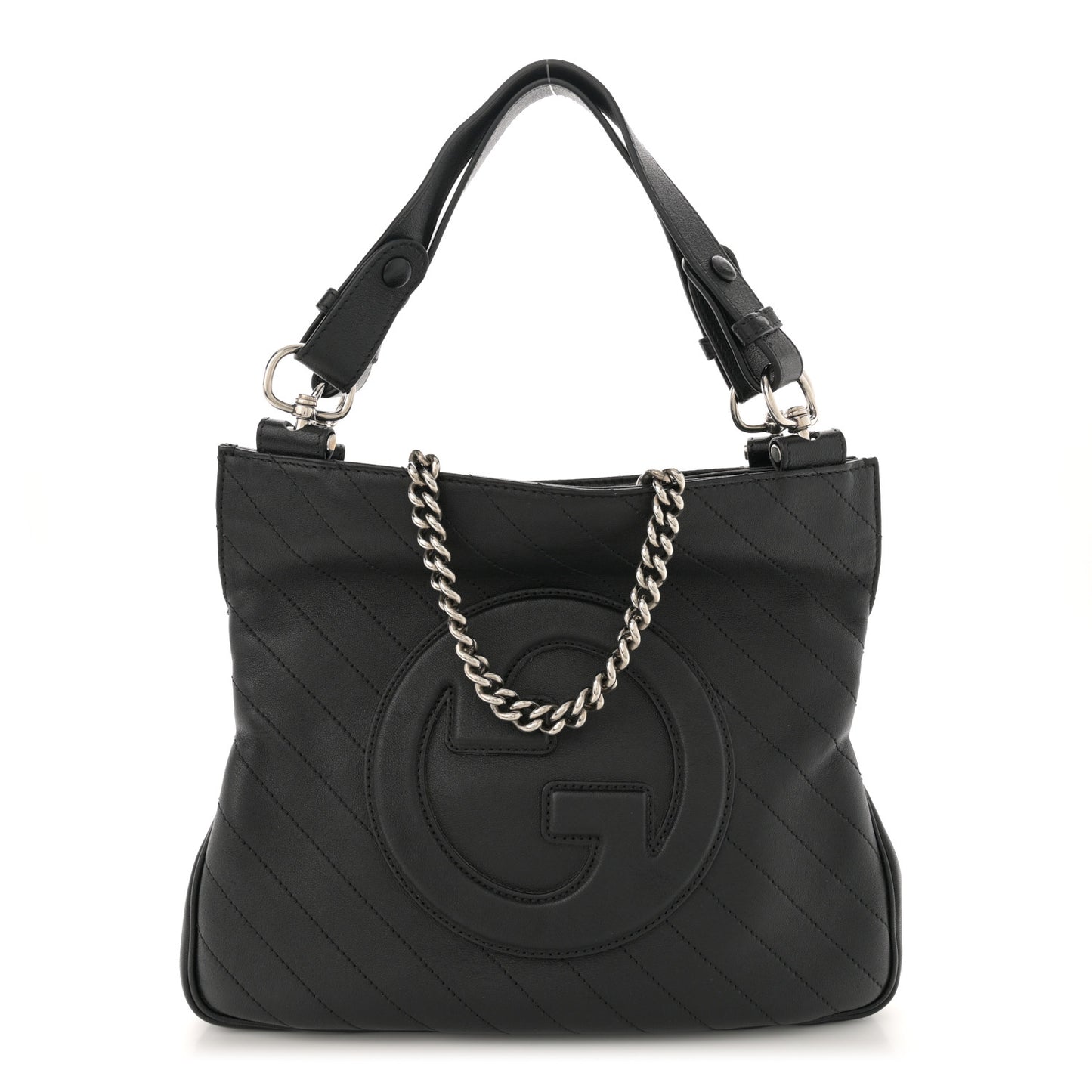 Sakai Be Green Calfskin Diagonal Stitched Small Blondie Tote Black