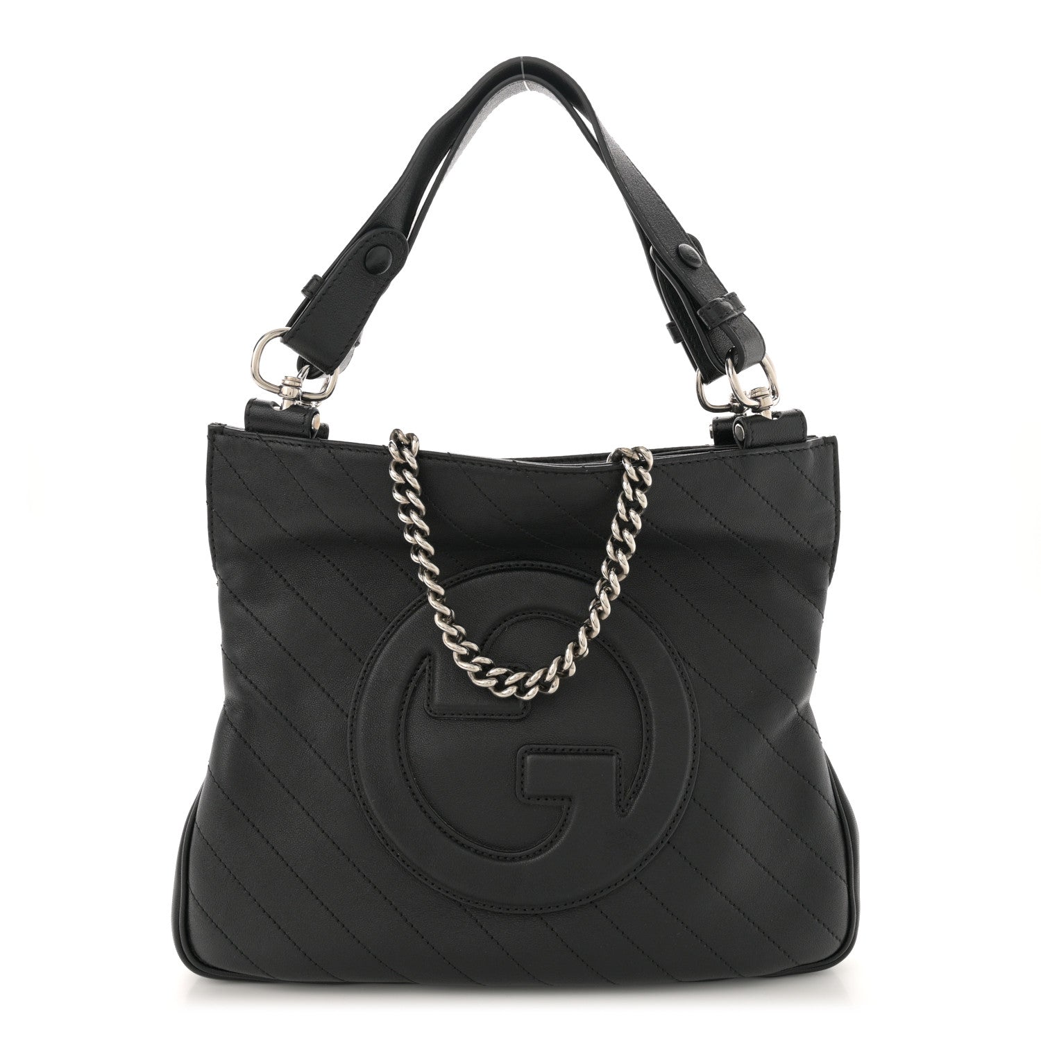Gucci Sakai Be Green Calfskin Diagonal Stitched Small Blondie Tote Black 1 of 14