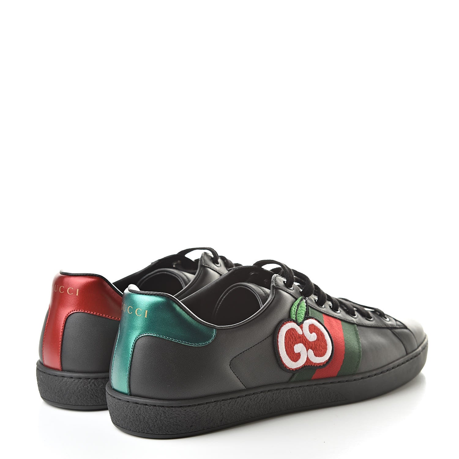 Gucci Calfskin Web GG Apple Embroidered Mens Ace Sneakers 9 Black 4 of 10