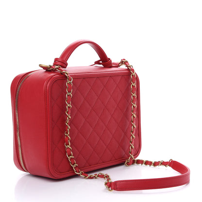 Chanel Caviar Quilted Large CC Filigree Vanity Case Red 3 of 9
