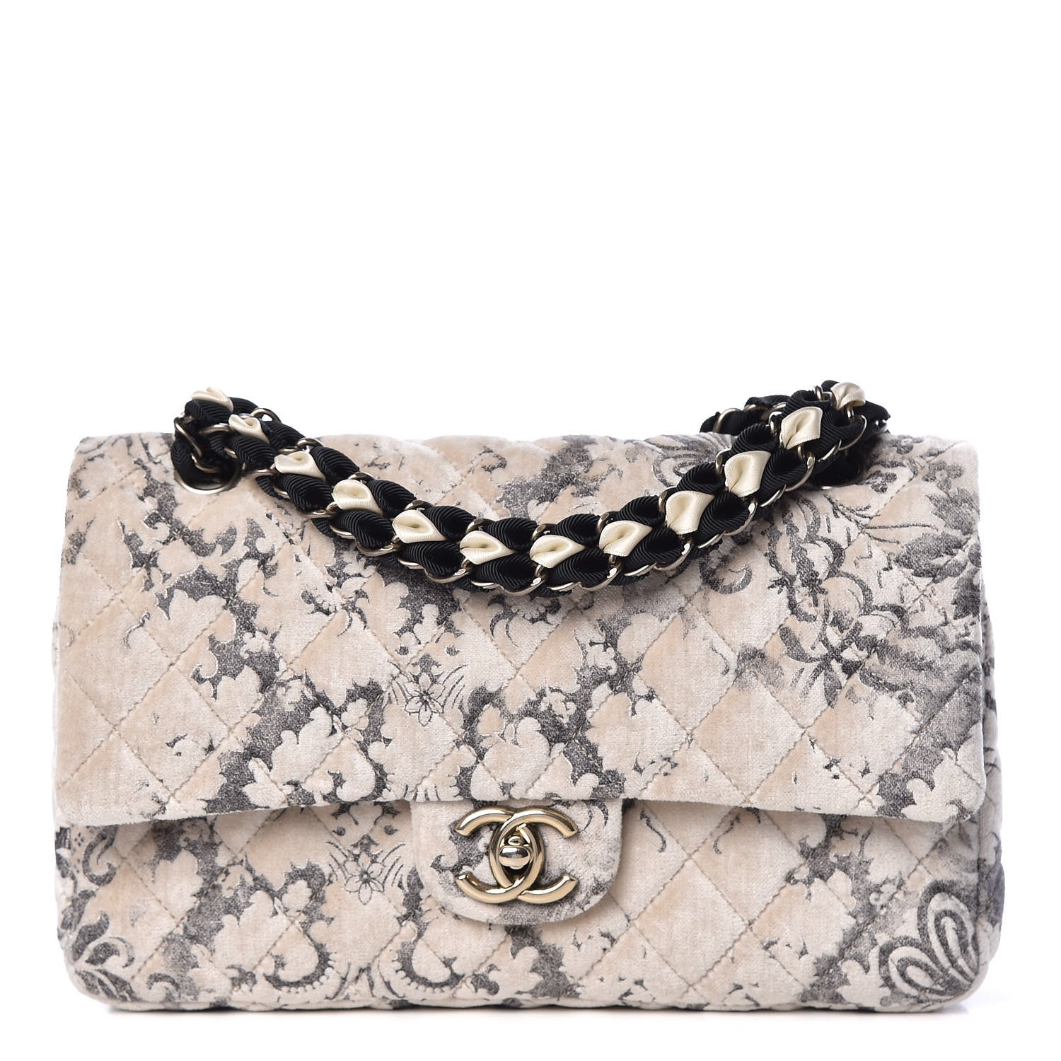 Chanel Burnout Velvet Double Flap White Black 1 of 11