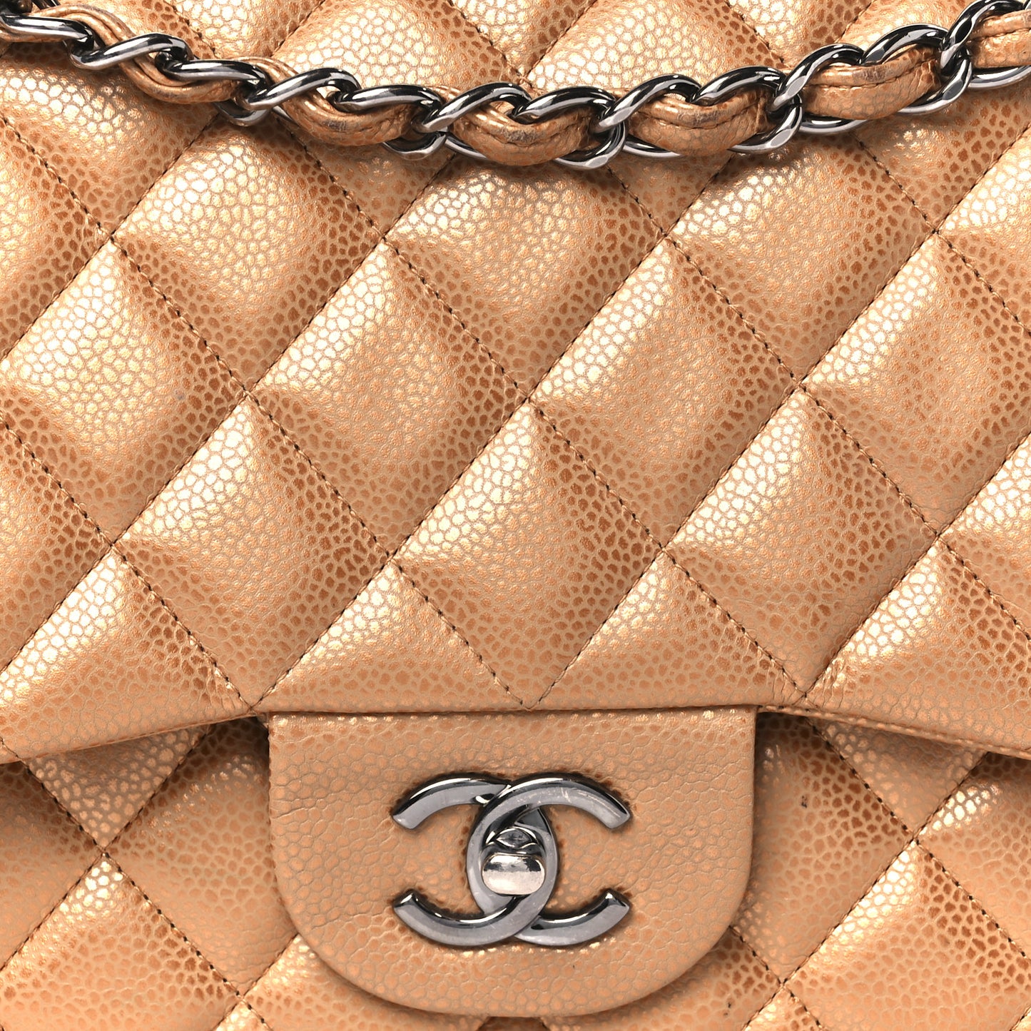 Metallic Caviar Quilted Jumbo Double Flap Copper