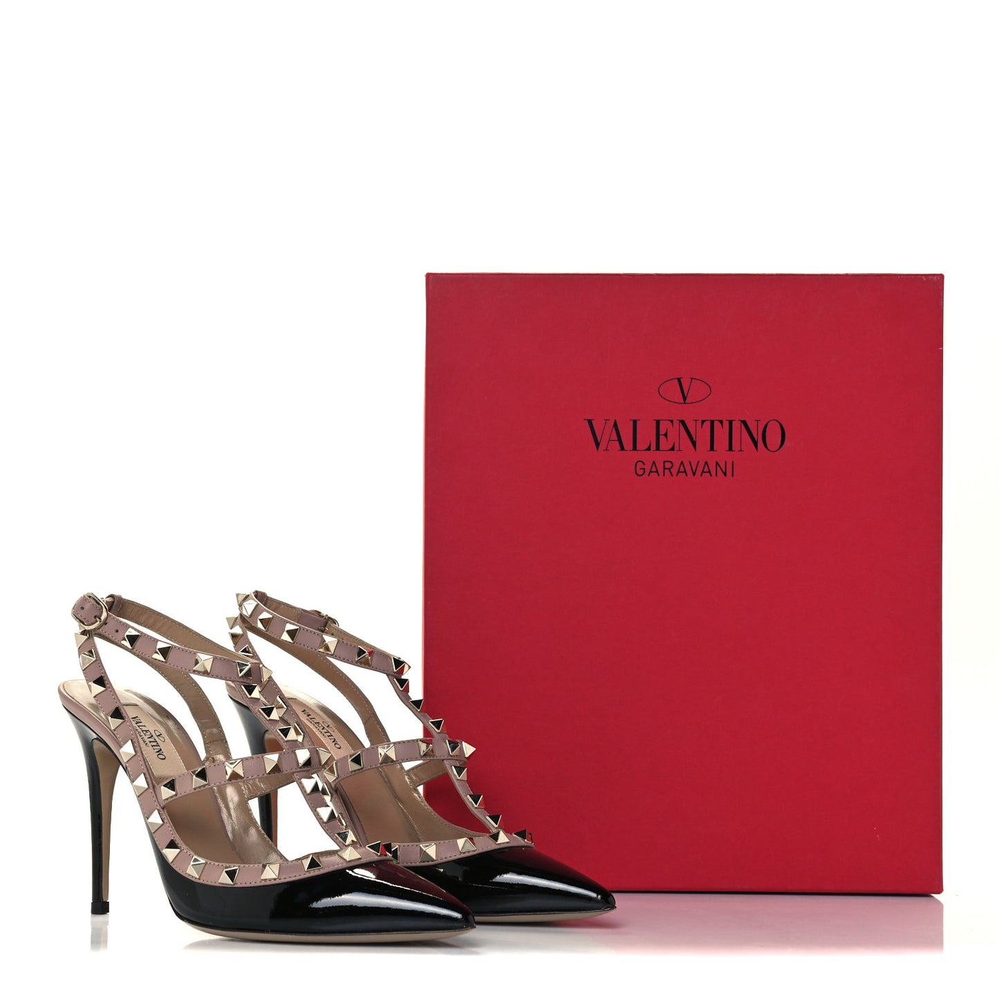 Patent Nappa Rockstud Ankle Strap 100mm Pumps 37.5 Black Poudre