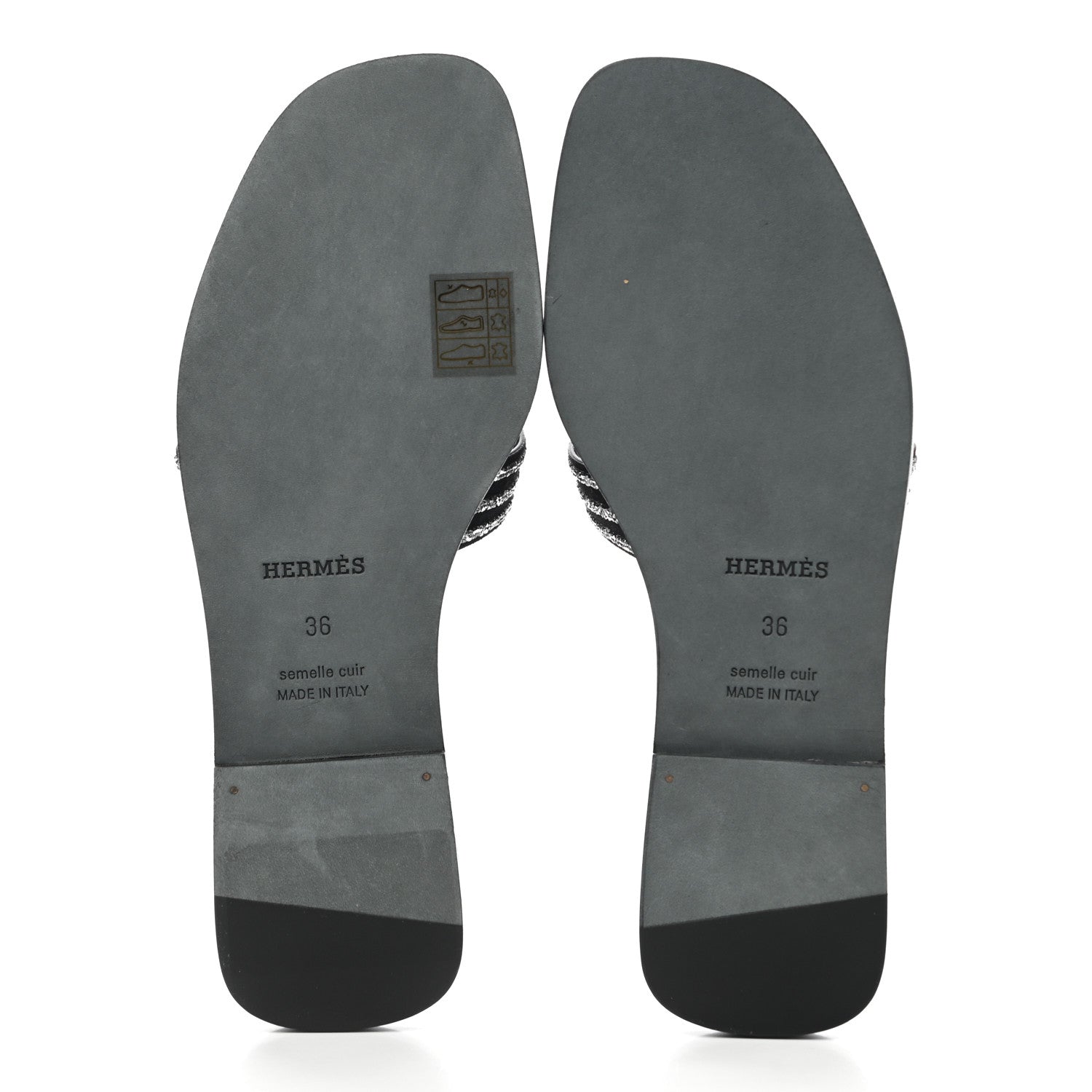 Hermes Suede Goatskin Crystal Oran Sandals 36 Black Argent 5 of 9