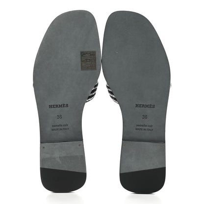 Hermes Suede Goatskin Crystal Oran Sandals 36 Black Argent 5 of 9