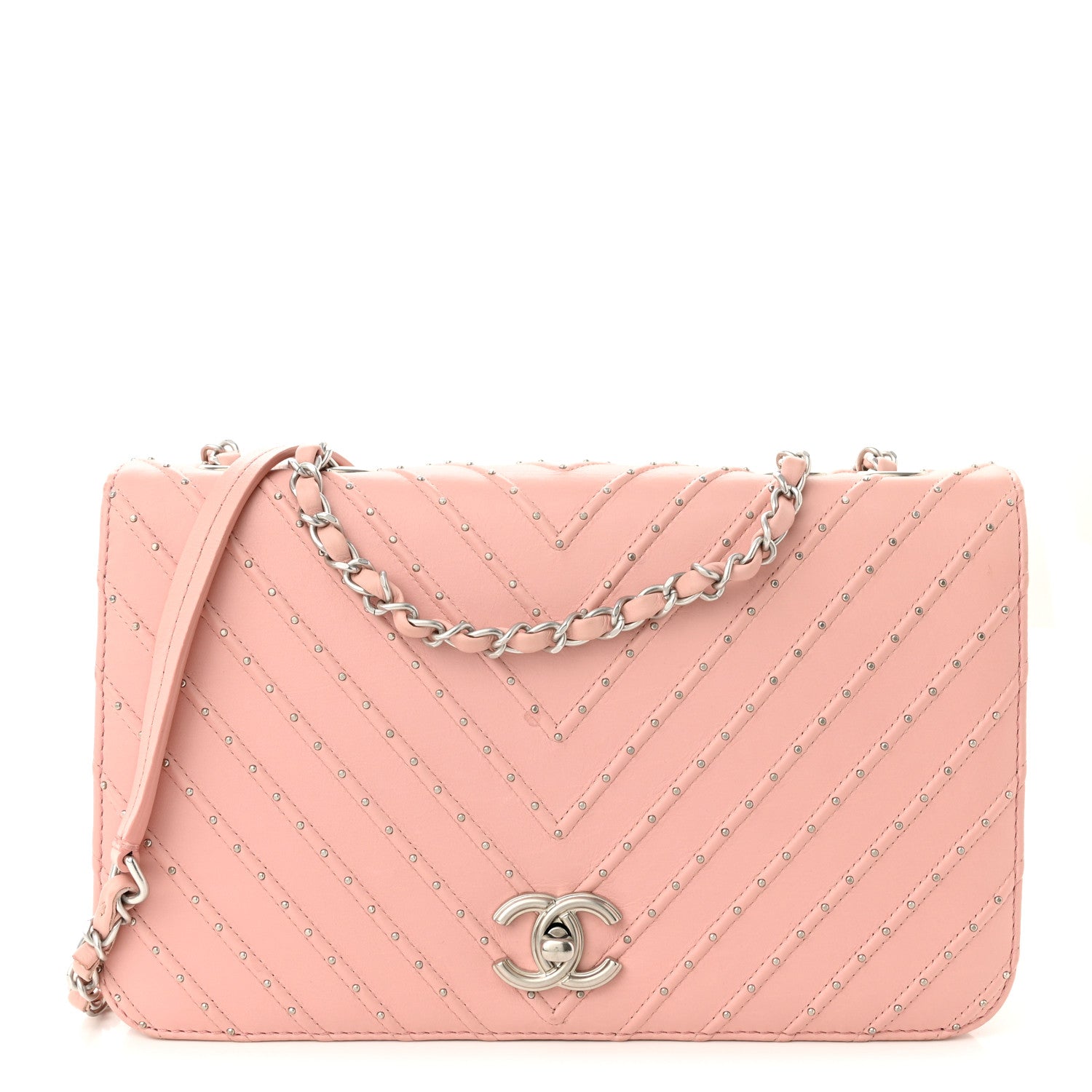 Chanel Calfskin Studded Chevron Quilted Flap Pink 1 of 10