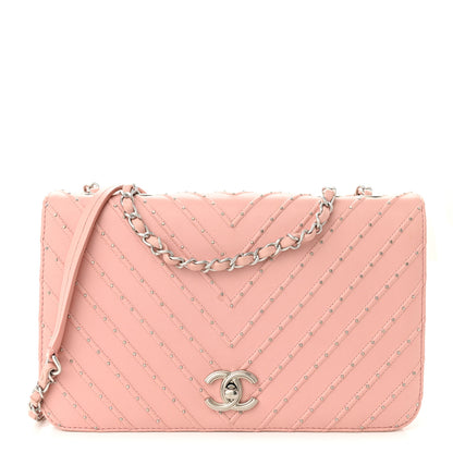 Chanel Calfskin Studded Chevron Quilted Flap Pink 1 of 10