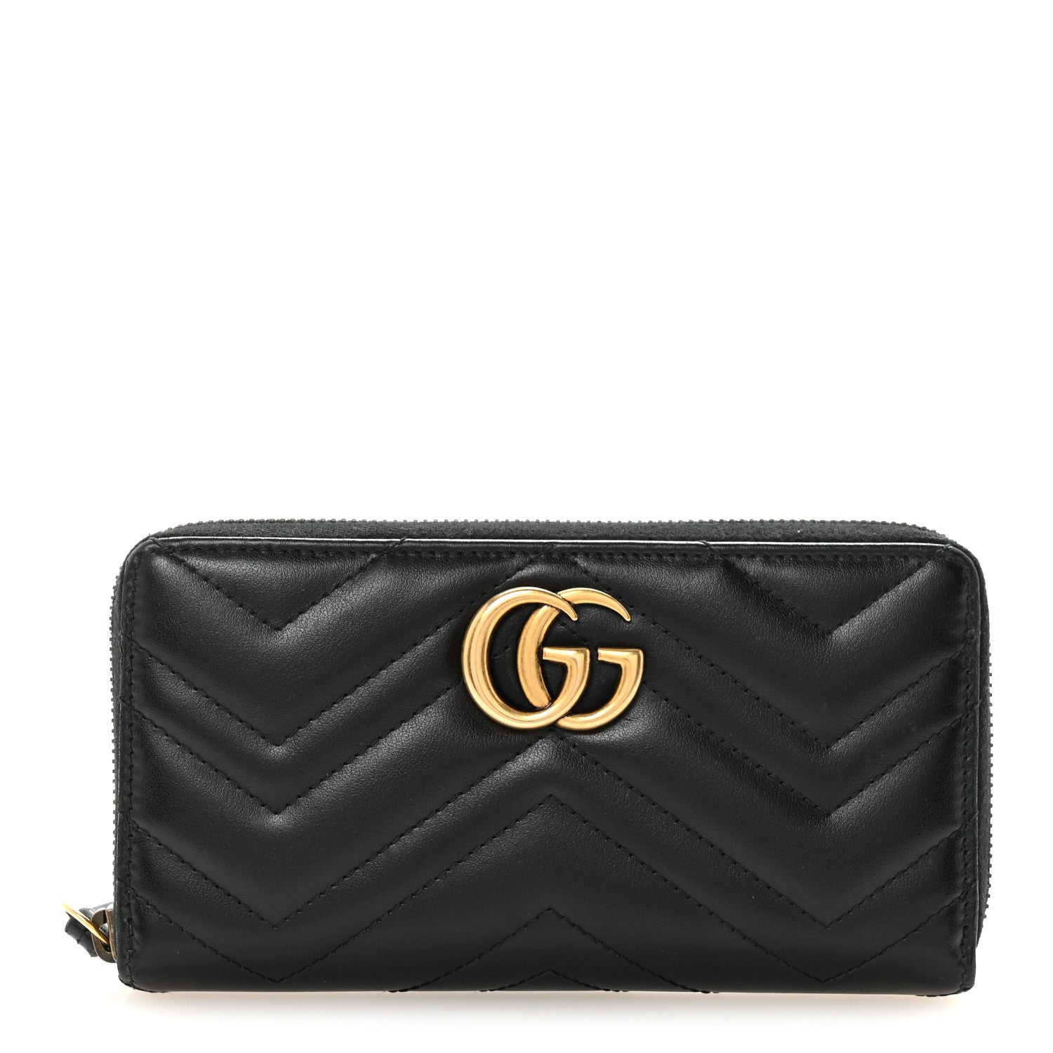 Gucci Calfskin Matelasse GG Marmont Zip Around Wallet Black 1 of 8