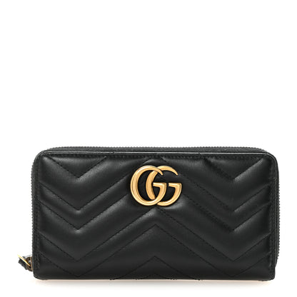 Gucci Calfskin Matelasse GG Marmont Zip Around Wallet Black 1 of 8