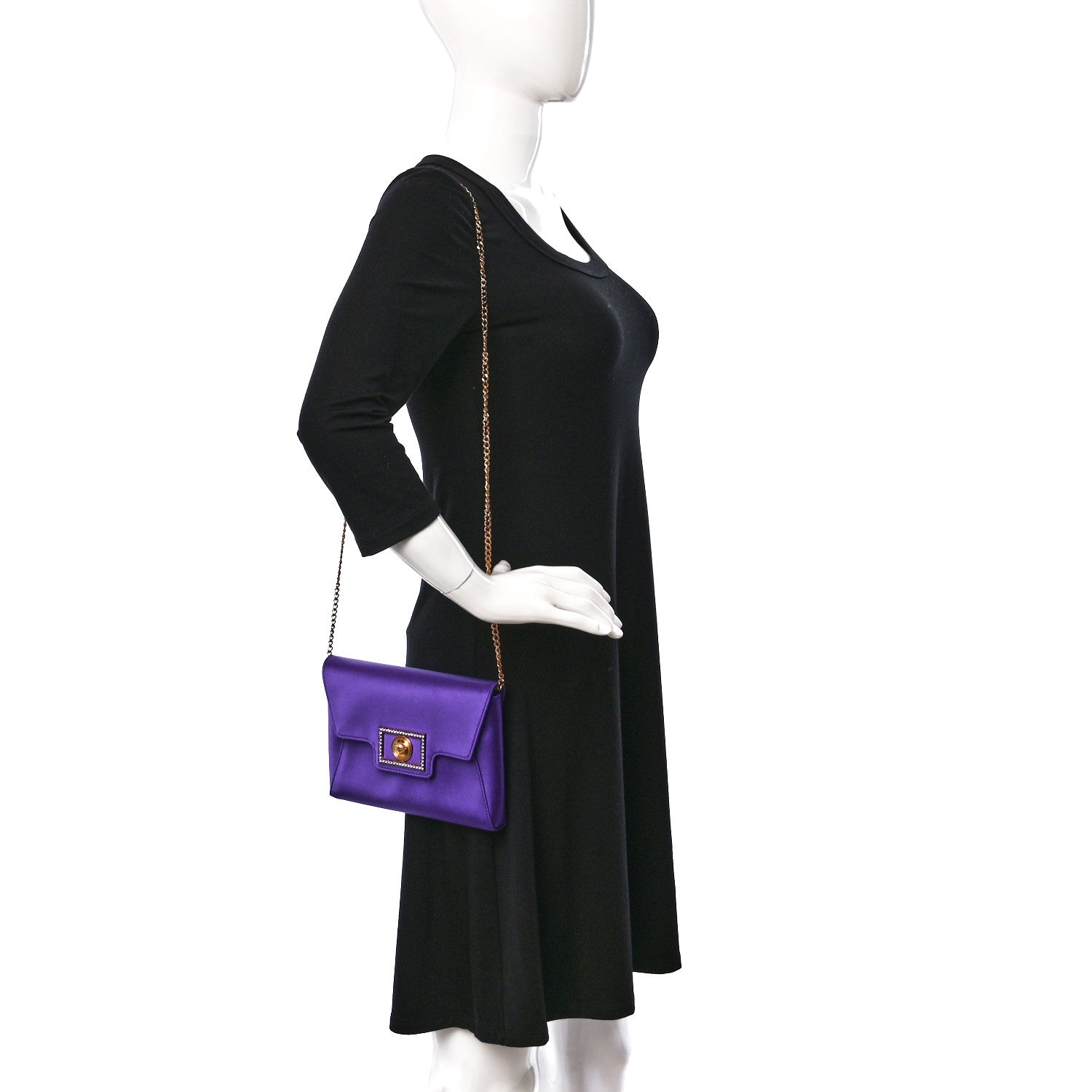 Versace Satin Crystal Embellished La Medusa Pouch On Chain Purple 2 of 9