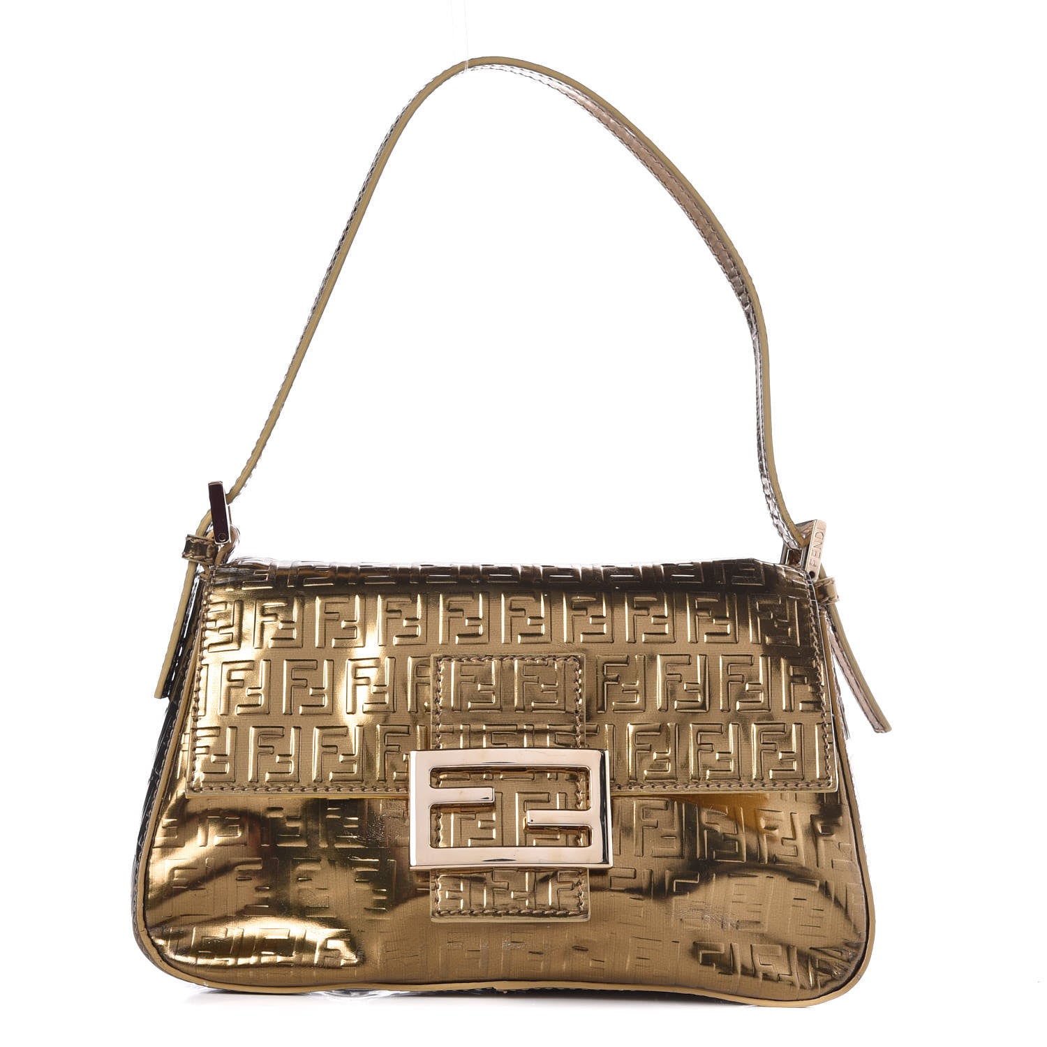 Fendi Vitello Mirror FF Embossed Mini Mama Baguette Oro Ambrato 1 of 16