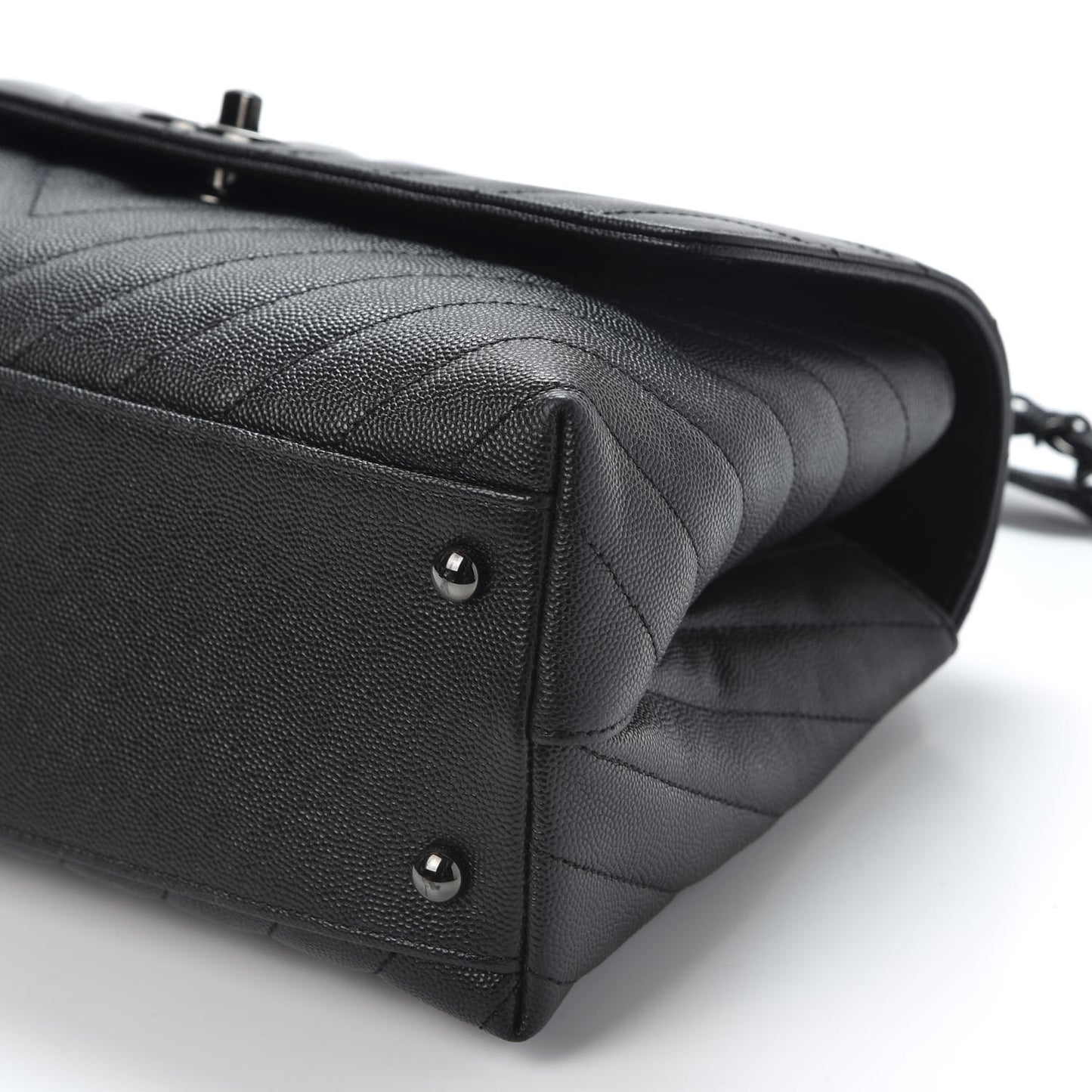 Caviar Chevron Quilted Small Coco Handle Flap So Black