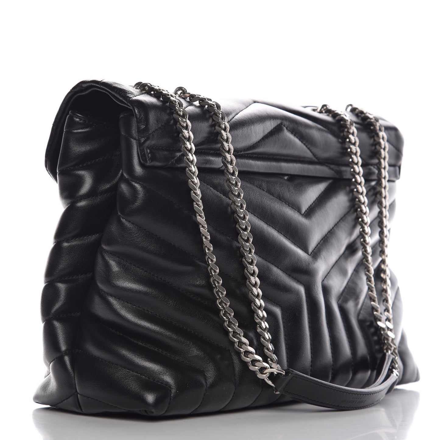 Calfskin Y Quilted Monogram Medium Loulou Chain Satchel Black