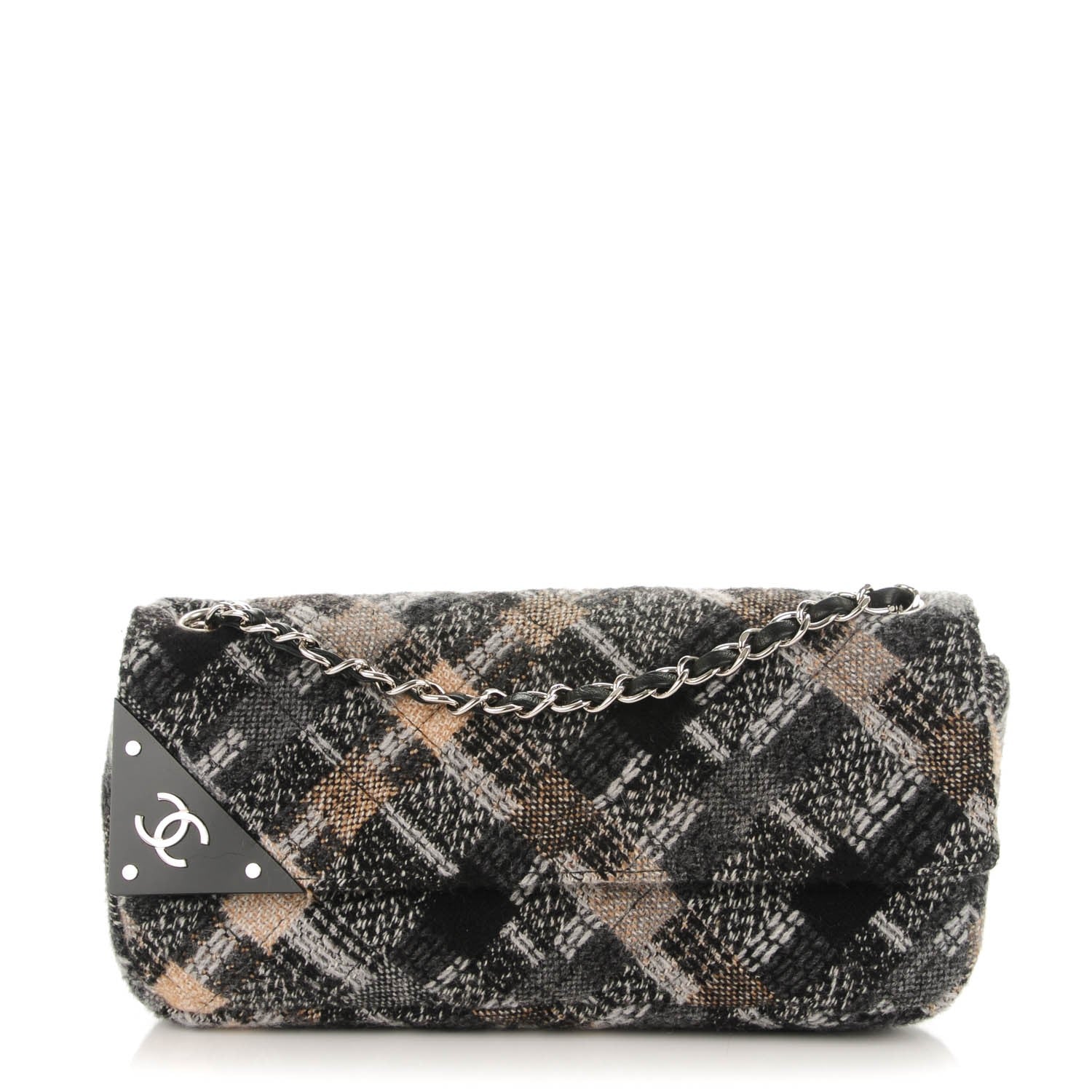 Chanel Woven Tweed Medium Single Flap Black Grey 1 of 8