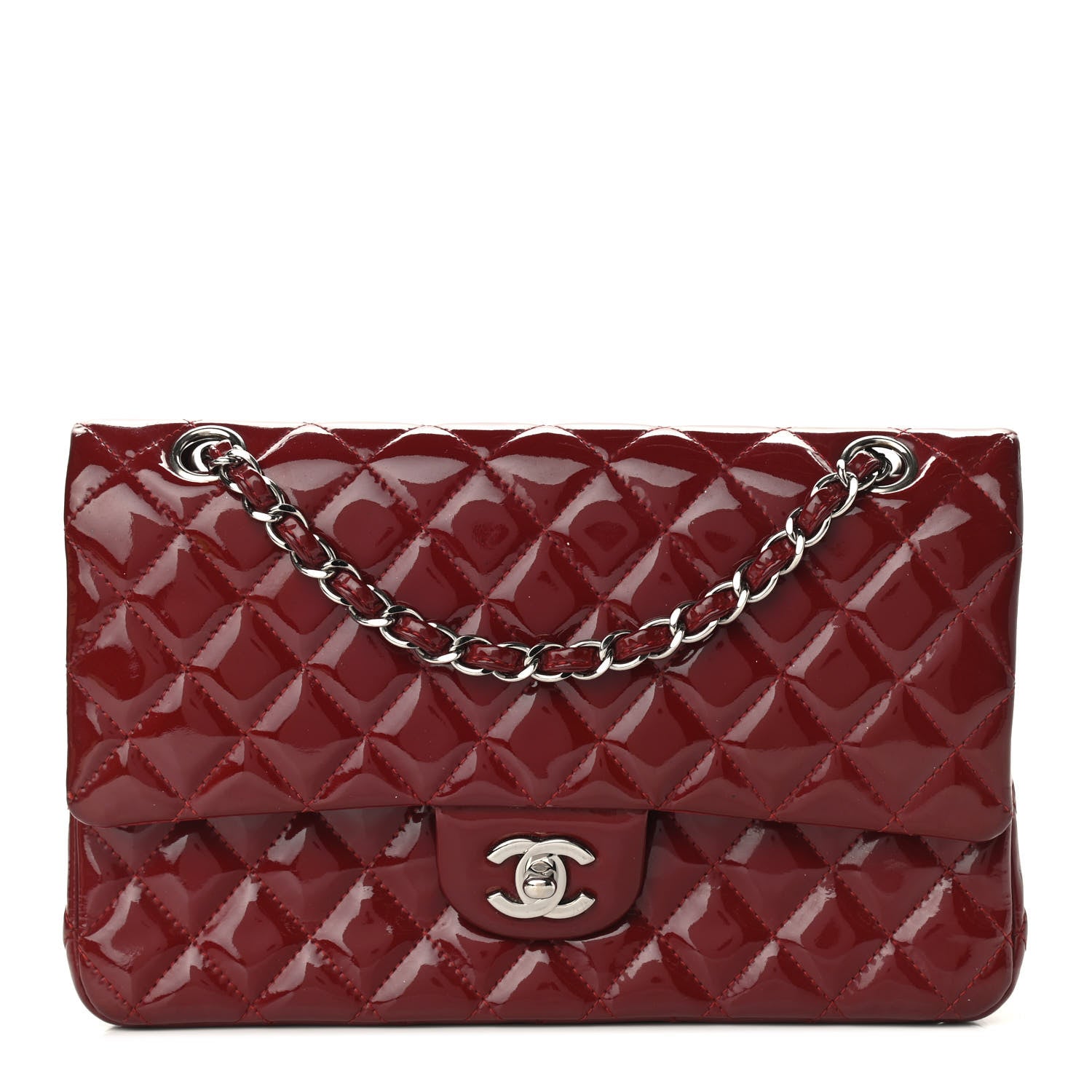 Chanel Patent Calfskin Quilted Medium Double Flap Dark Red 1 of 14