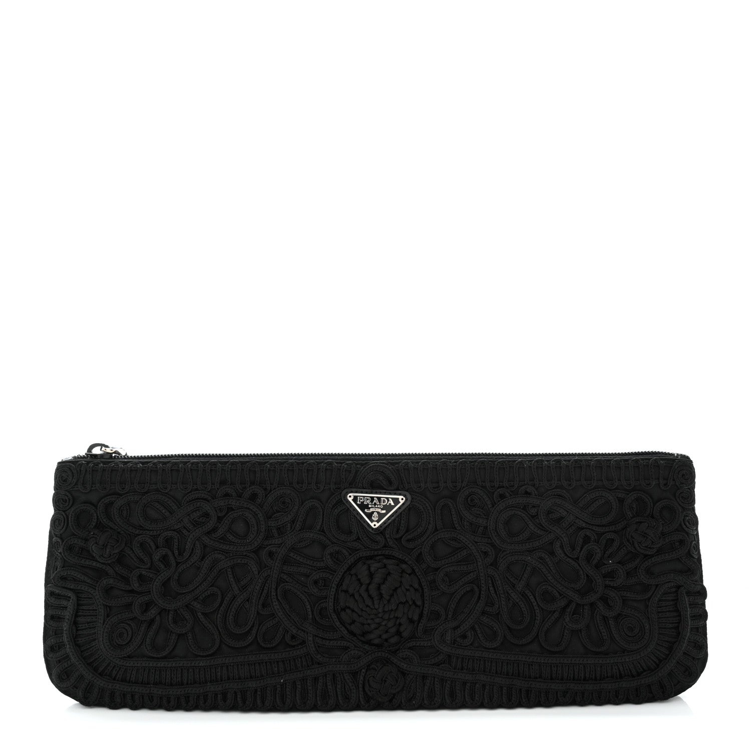 Prada Passamaneria Embroidered Clutch Black 1 of 7