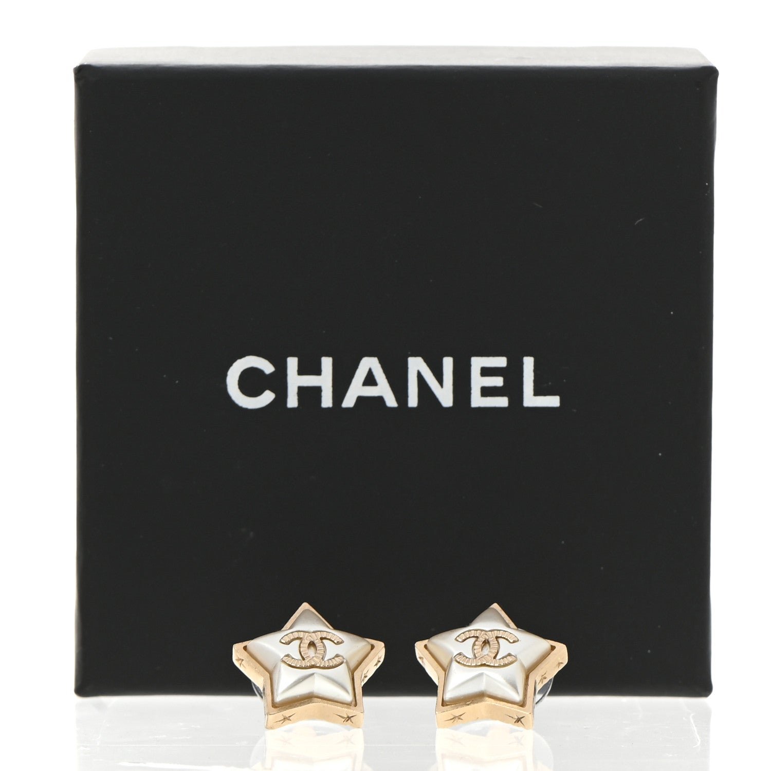 Chanel Resin Metal CC Star Earrings Gold Pearly White 5 of 5