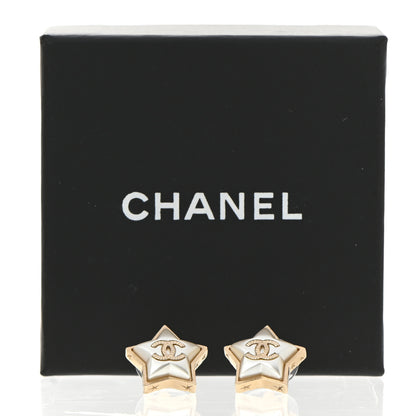 Chanel Resin Metal CC Star Earrings Gold Pearly White 5 of 5
