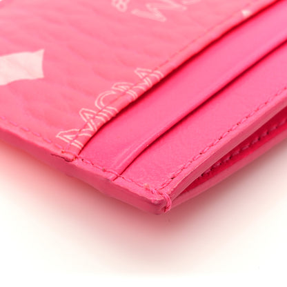 MCM Calfskin Visetos Mini Card Case Neon Pink 9 of 10
