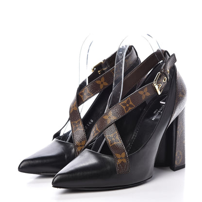 Louis Vuitton Calfskin Monogram Matchmake Cross Pumps 37.5 Black 3 of 14