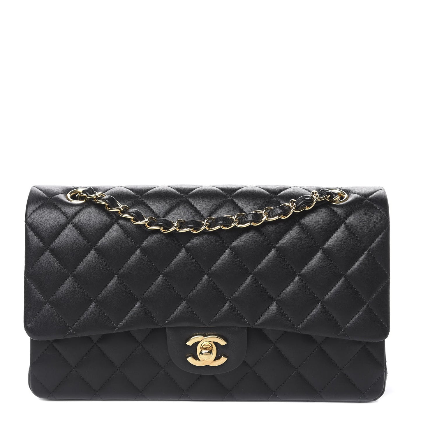 Lambskin Quilted Medium Double Flap Black