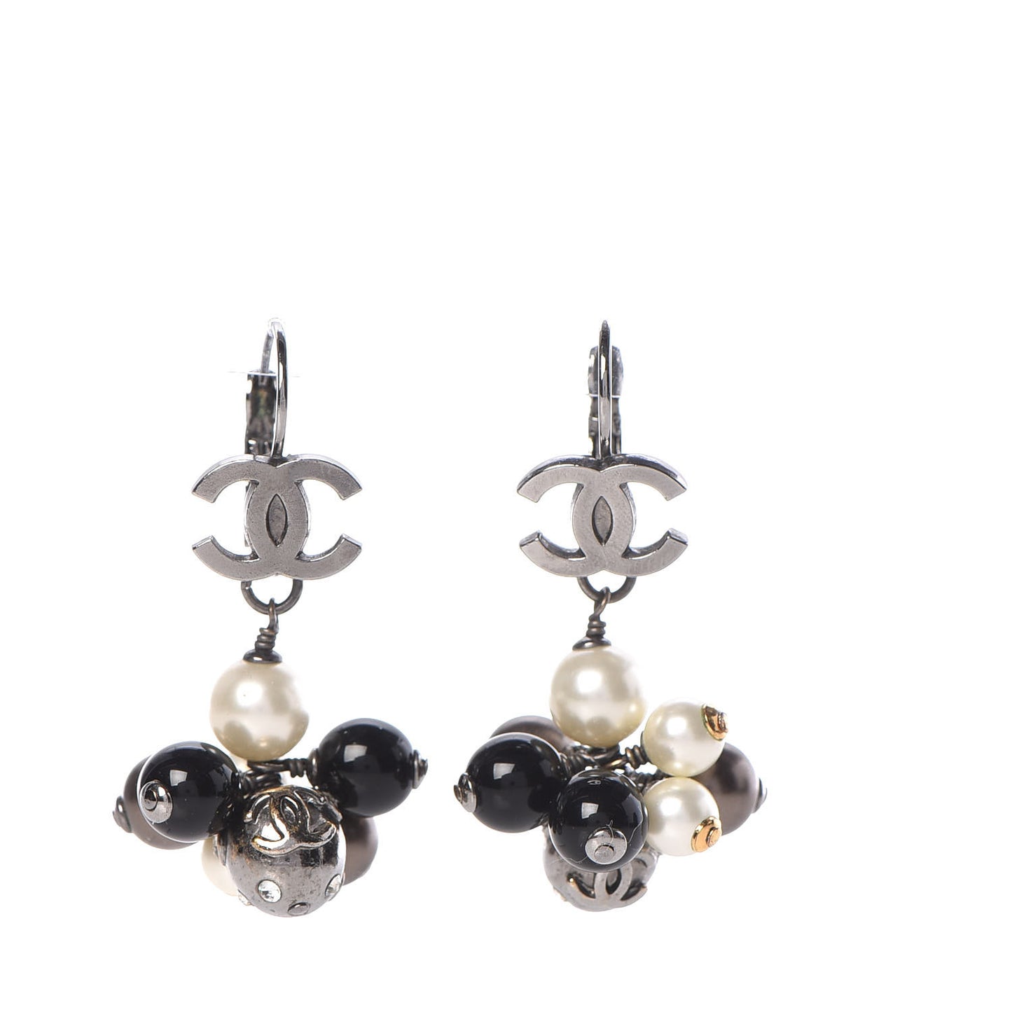 Pearl Crystal CC Drop Clip On Earrings Black White Grey