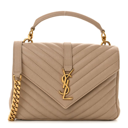 Saint Laurent Sheepskin Matelasse Chevron Monogram Medium College Bag Dark Beige 1 of 15