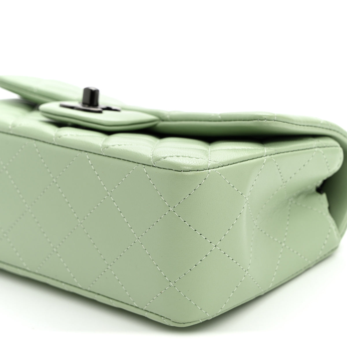 Lambskin Quilted Mini Rectangular Flap Light Green