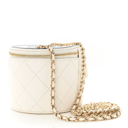 Chanel Lambskin Quilted Round Small Vanity Case With Chain White Black 3 of 11