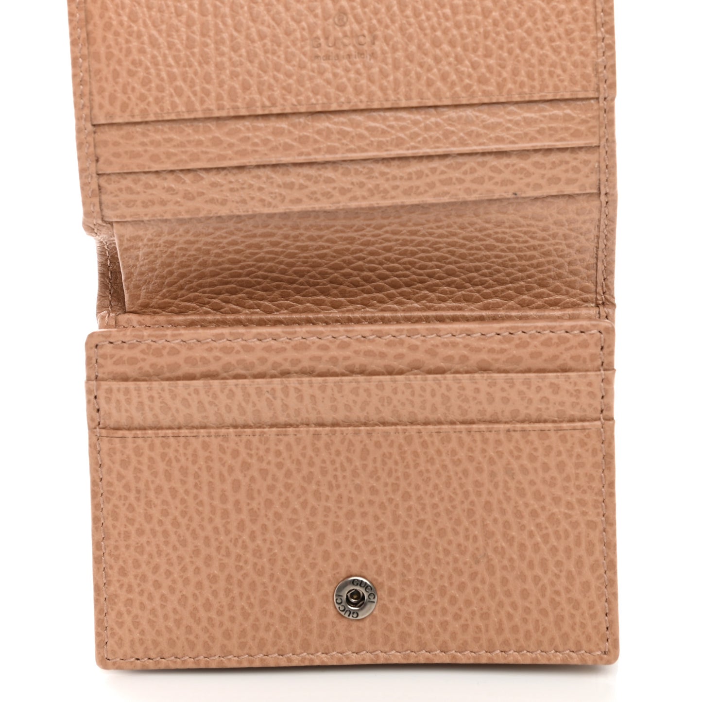 Dollar Calfskin Enamel Monochrome GG Marmont Card Case Camelia