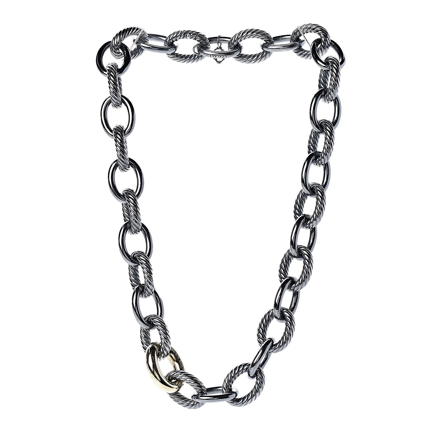 David Yurman Darkened Sterling Silver 14K Yellow Gold 16mm Large Oval Link Necklace 3 of 6