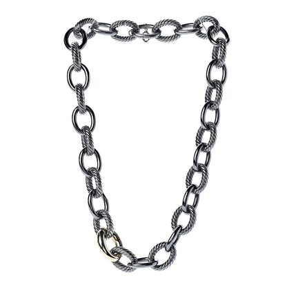 David Yurman Darkened Sterling Silver 14K Yellow Gold 16mm Large Oval Link Necklace 3 of 6