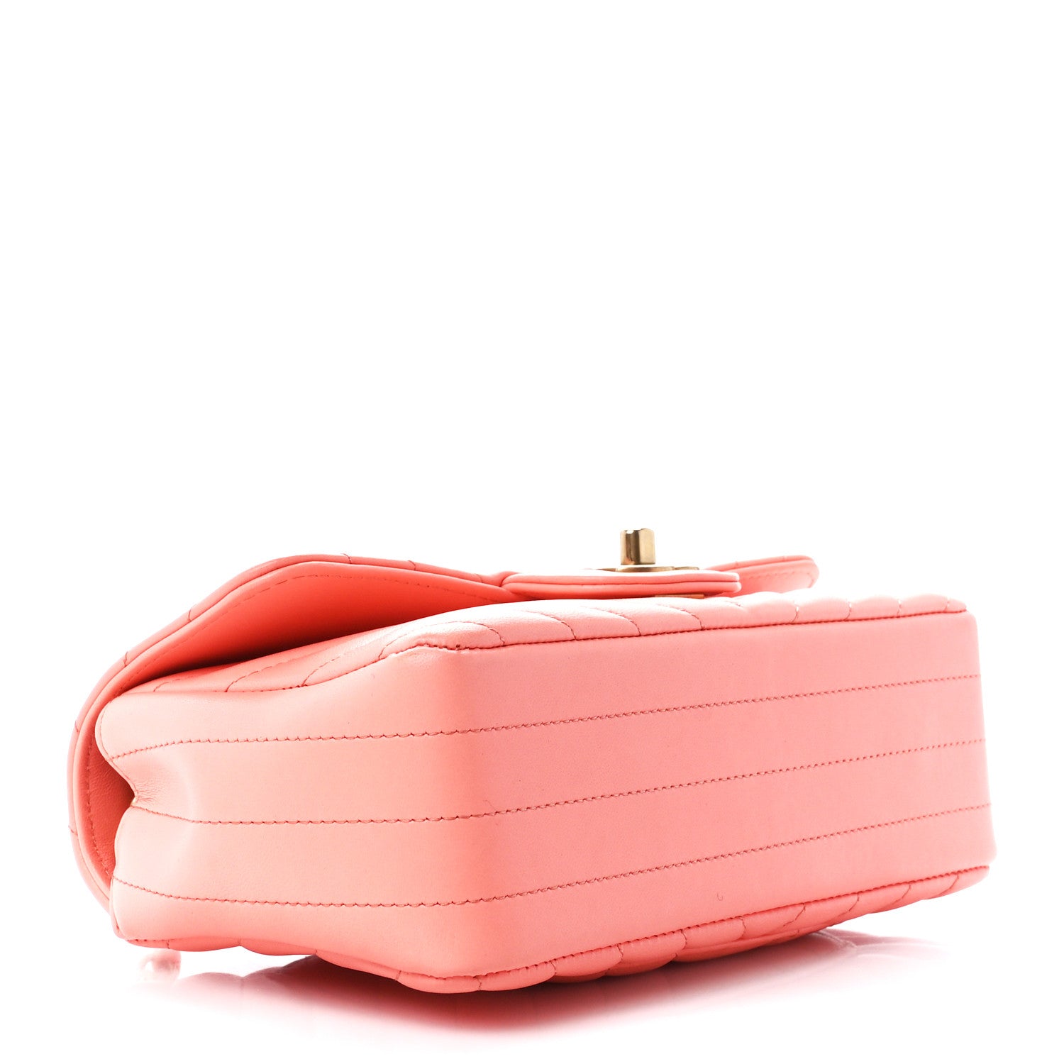 Chanel Lambskin Chevron Quilted Mini Rectangular Flap Coral 3 of 10