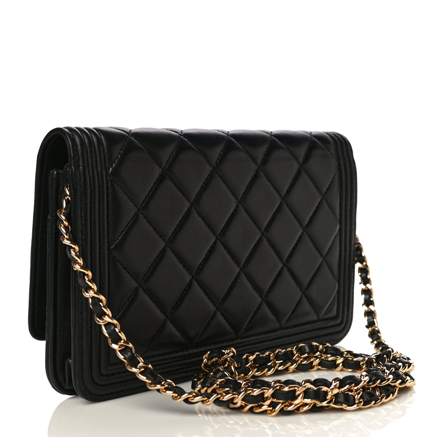 Lambskin Quilted Boy Wallet On Chain WOC Black