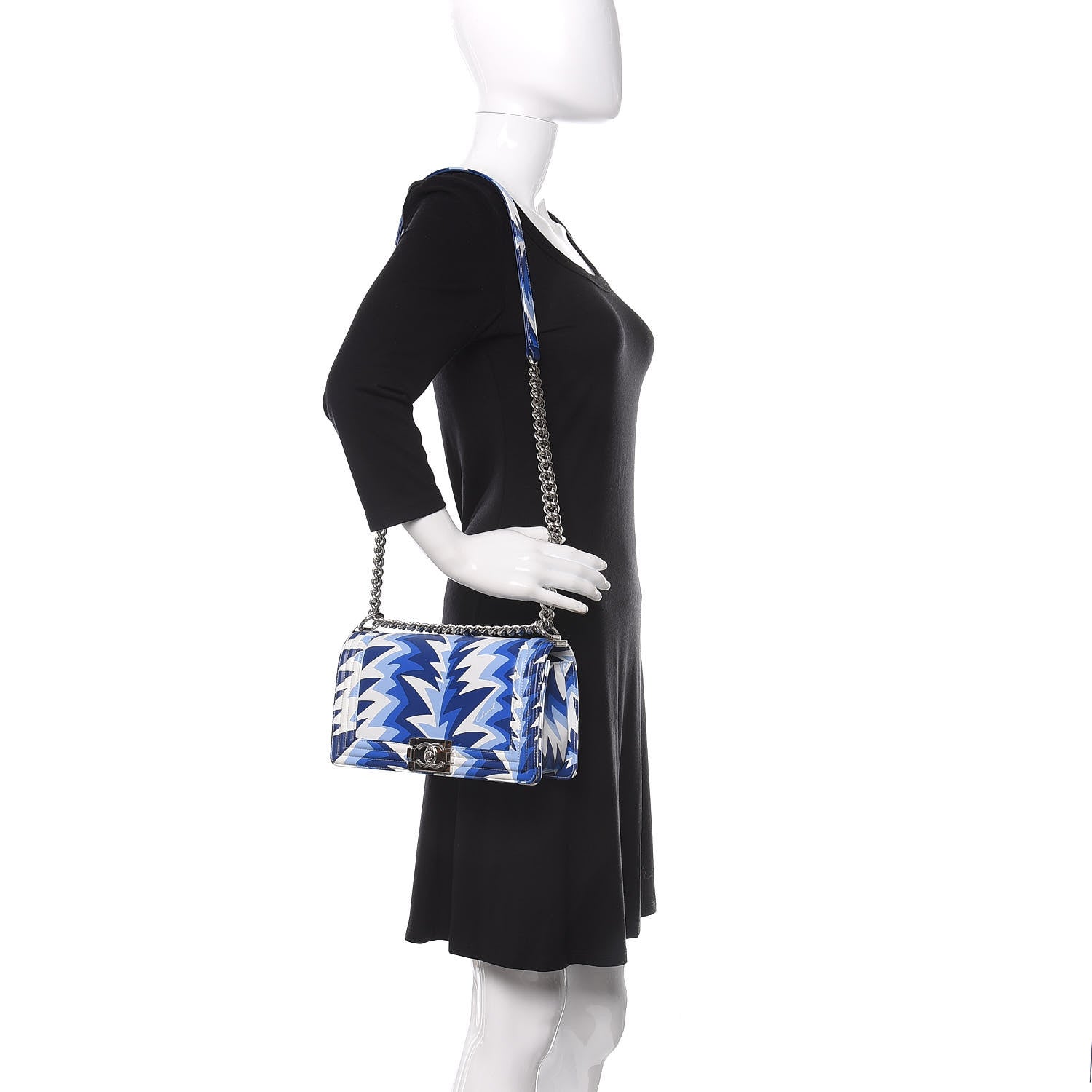 Chanel Printed Calfskin Medium Boy Flap Blue White 2 of 10