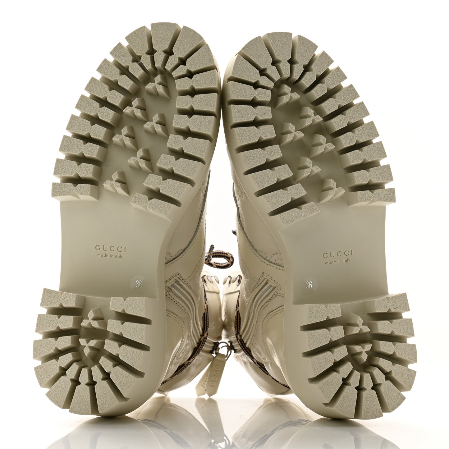 Cordovan Lux Nappa GG Matelasse Lace Up 60mm Combat Boots 36 Milk White