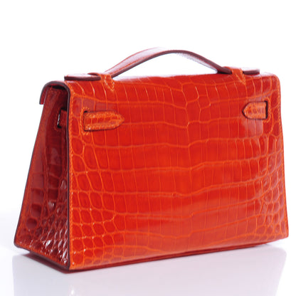 Hermes Shiny Niloticus Crocodile Kelly Pochette Orange 3 of 8