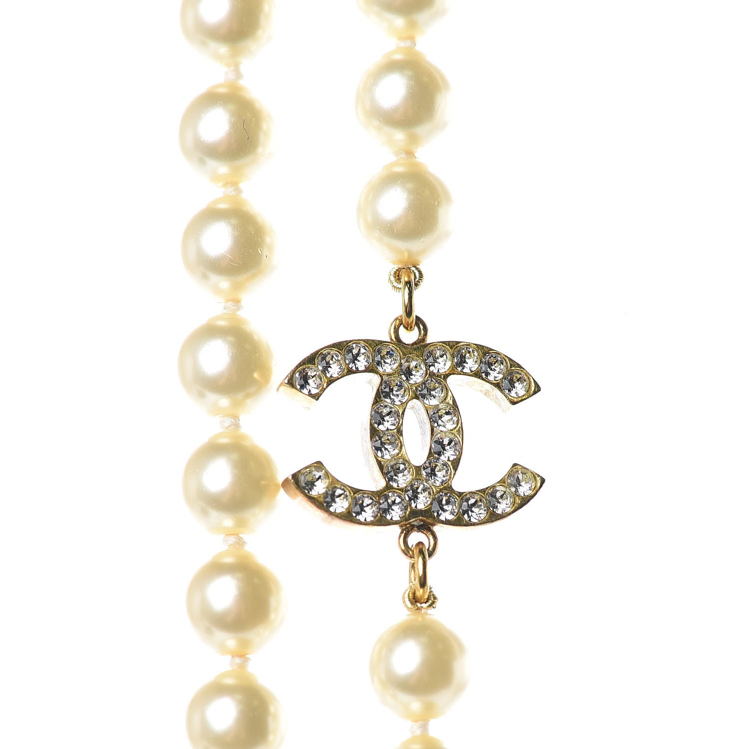 Chanel Pearl Crystal Long CC Necklace Gold 5 of 7