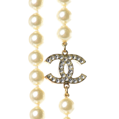 Chanel Pearl Crystal Long CC Necklace Gold 5 of 7
