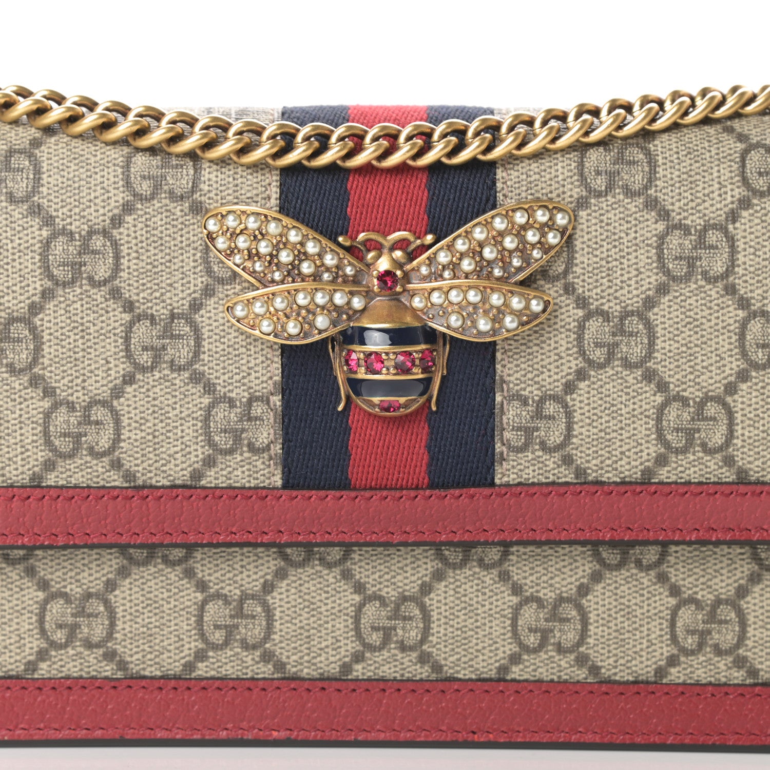 Gucci GG Supreme Monogram Web Queen Margaret Chain Wallet Red 7 of 10