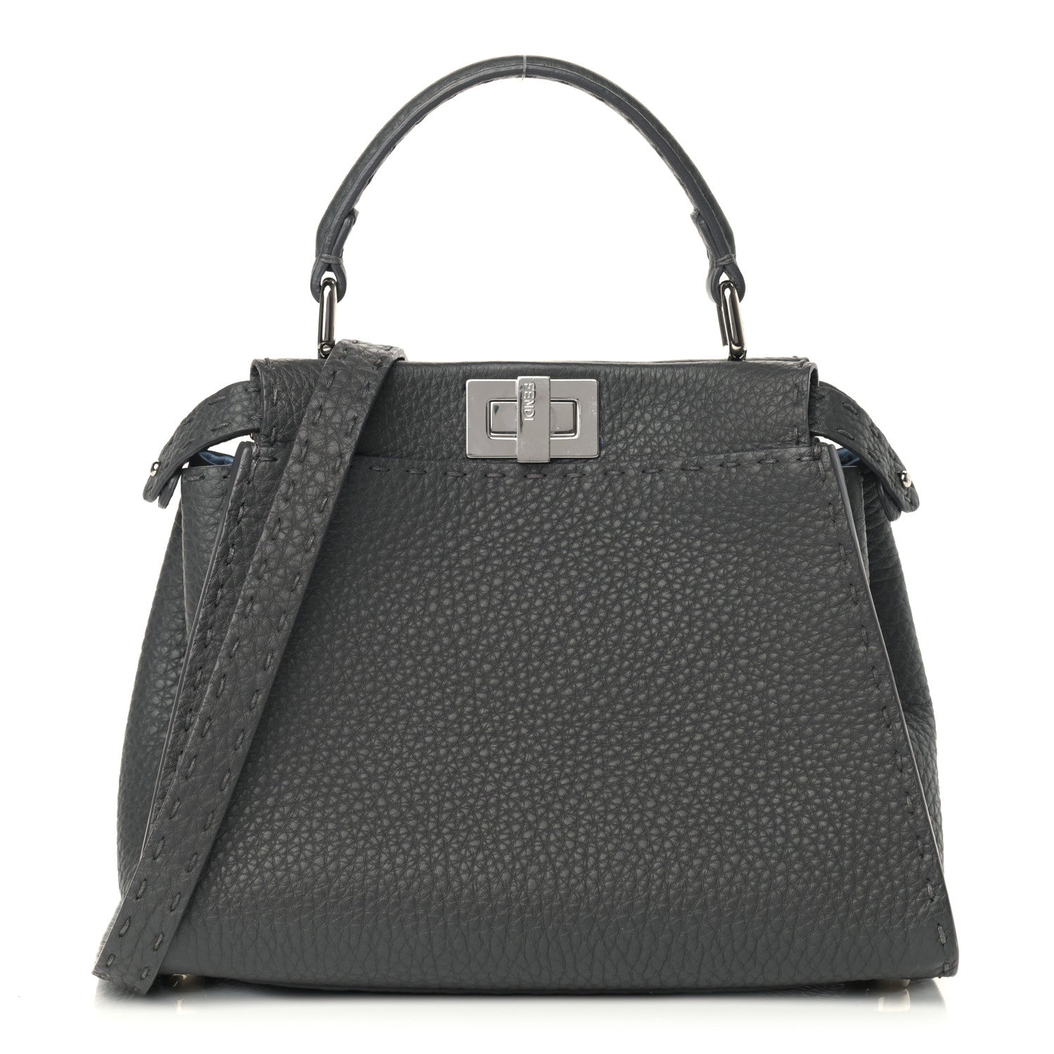 Fendi Cuoio Romano Alcantara Selleria Mini Peekaboo Iconic Satchel Asphalt Sky Blue 1 of 11