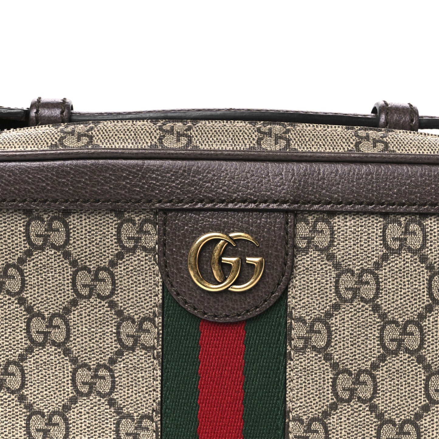 GG Supreme Monogram Web Small Ophidia Top Handle Shoulder Bag Brown