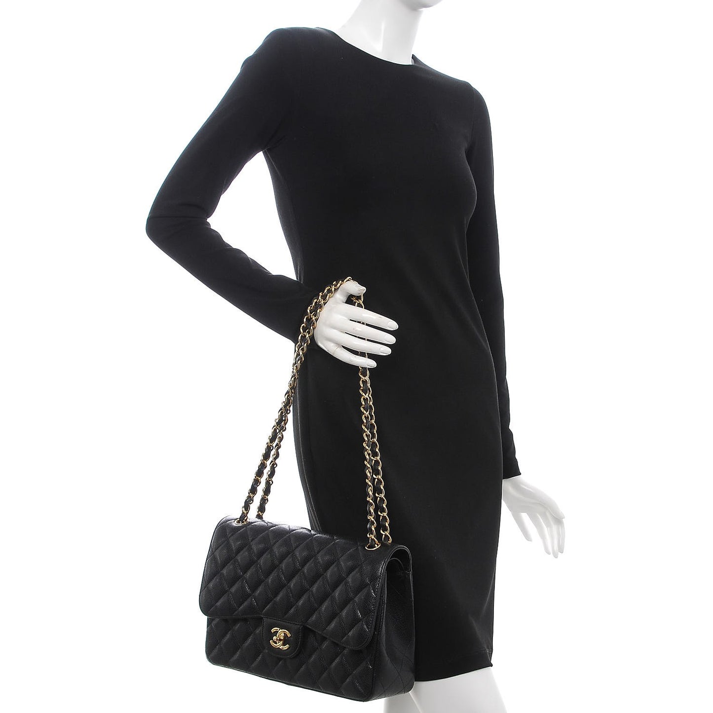 Caviar Quilted Jumbo Double Flap Black