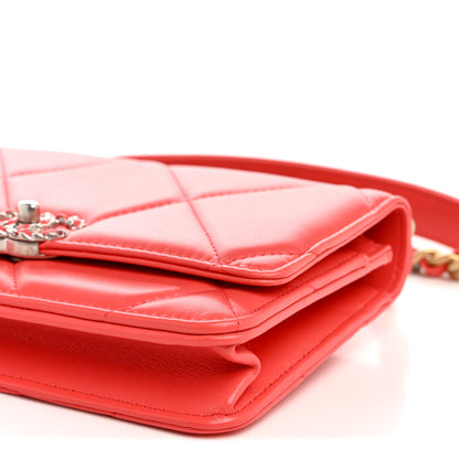 Chanel Lambskin Quilted Chanel 19 Wallet On Chain WOC Coral 11 of 13