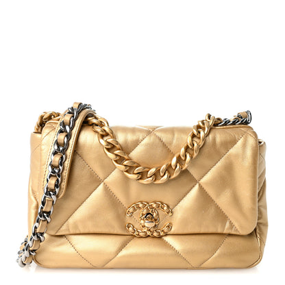 Chanel Metallic Goatskin Quilted Medium Chanel 19 Flap Gold 1 of 10