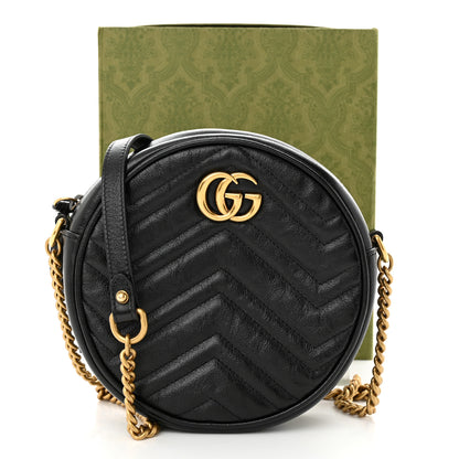 Gucci Azalea Calfskin Matelasse Heart Mini GG Marmont Round Shoulder Bag Black 11 of 11