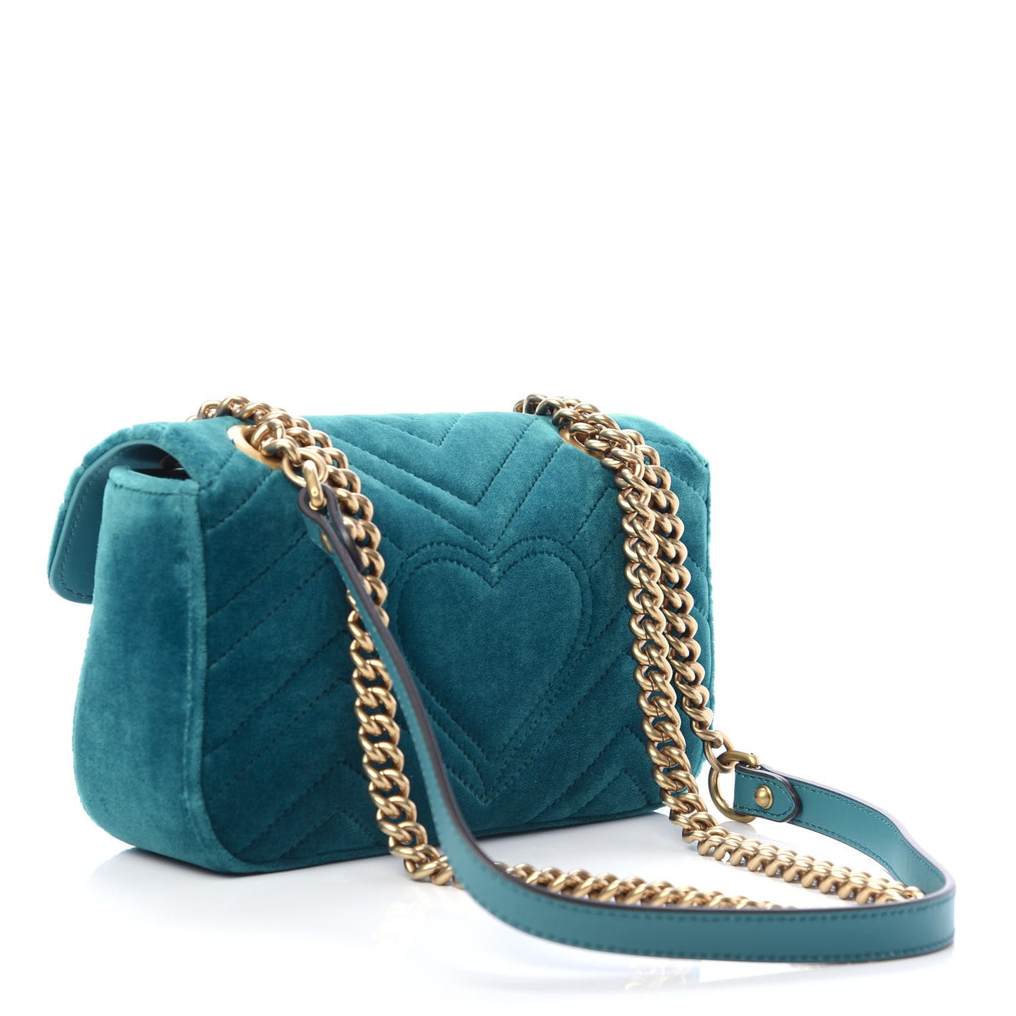 Velvet Matelasse Mini GG Marmont Shoulder Bag Pavone Cyan